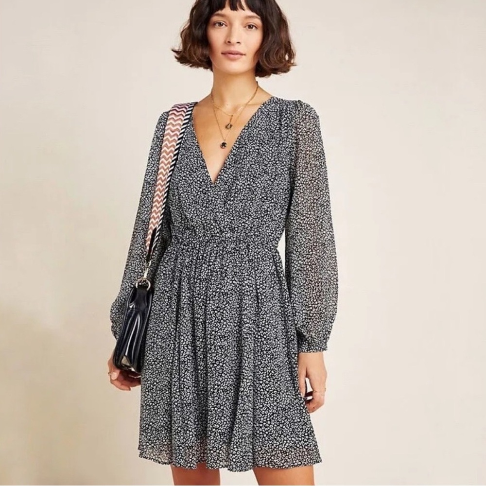 Anthropologie 3X Leopard Print Wrap Long Sleeve Mini Dress